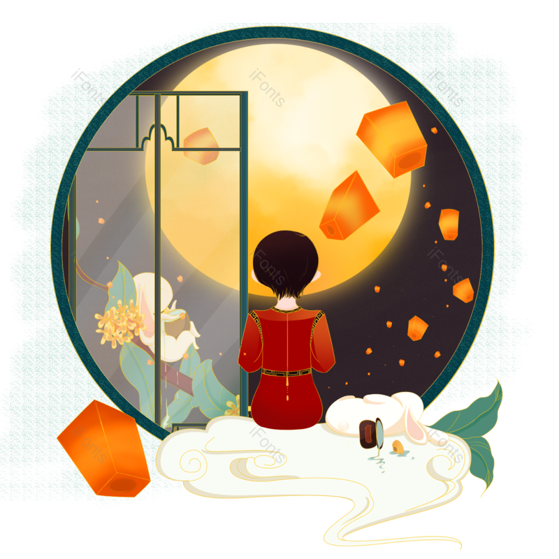 节日图片,兔子元素,中秋PNG,梦幻免抠素材
